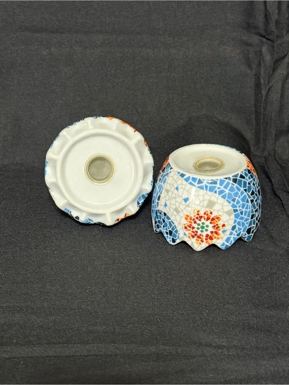 Blue and Orange Mosaic Ceramic Egg Décor Salt and Pepper Shaker